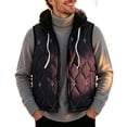thumbnail image 1 of Jackets for Men, Men's Solid Hooded Full Zip Quilted Puffer Vest, Drawstring Hood Warm Sleeveless Jacket for Outdoor Walking, 1 of 7