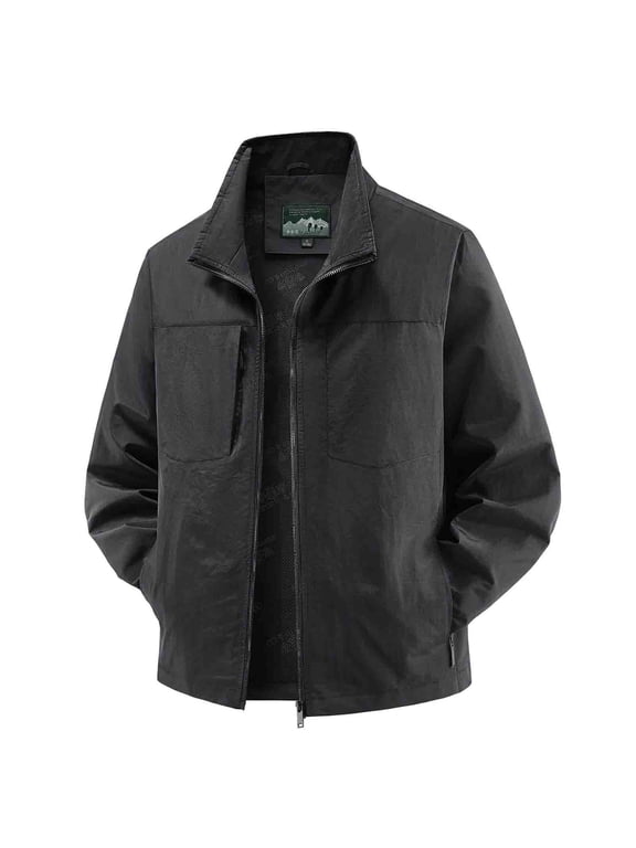 Jackets for Men, Men's Stand Collar Lightweight Casual Summer Jackets, Zip Front, Lightweight Multiple Pockets, Daily Wear Outdoor