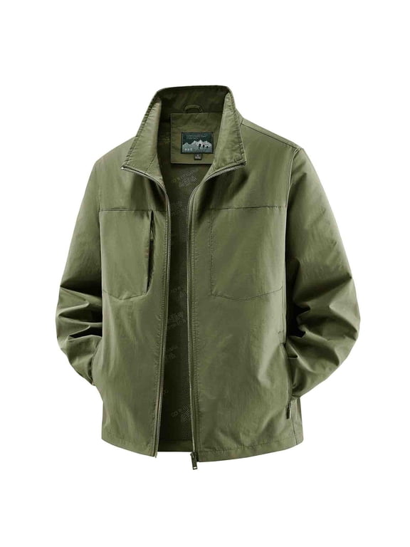 Jackets for Men, Men's Stand Collar Lightweight Casual Summer Jackets, Zip Front, Lightweight Multiple Pockets, Daily Wear Outdoor