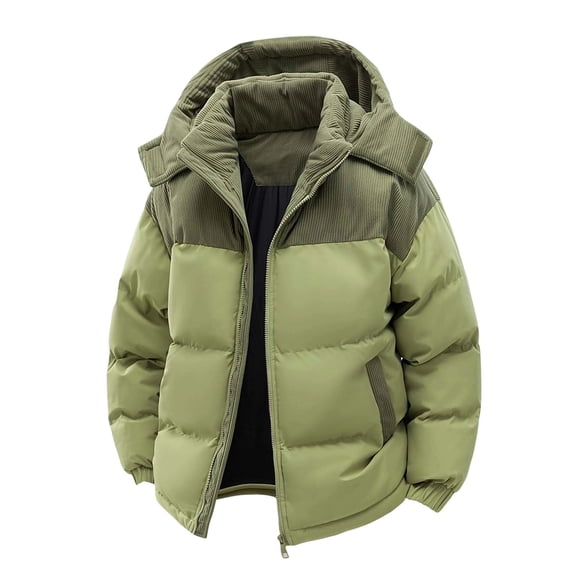 Jackets for Men, Men's Winter Puffer Jacket Thickened Coat with Corduroy Hood Zip-Up Quilted Down outerwear