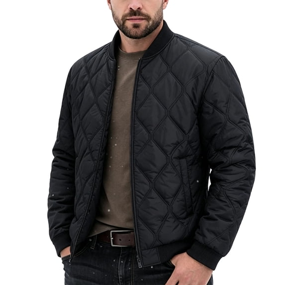 Jackets for Men, Mens Bomber Jackets Diamond Quilted Fall Winter Rib Varsity Lightweight Coat