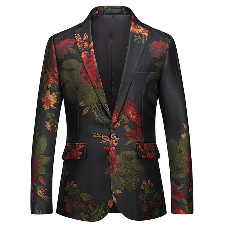 Jackets for Men Mens Floral Jacquard Dress Suit Jacket 1 Button Print Tux Blazer Sport Coat Mens Jacket Color Black Size XL Walmart