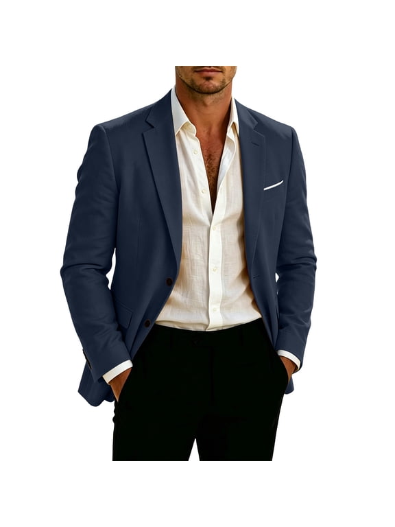 Jackets for Men, Mens Linen Suit Blazer Lightweight Mens Summer Beach Sport Coat Casual Blazer for Men Single Breasted Solid Jacket