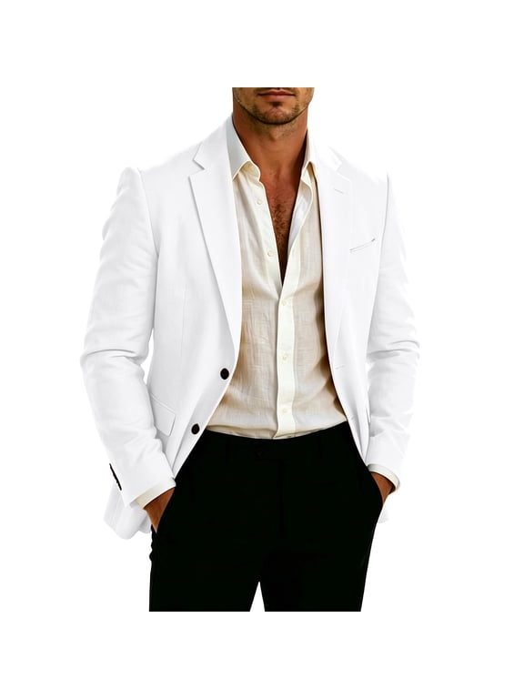 Jackets for Men, Mens Linen Suit Blazer Lightweight Mens Summer Beach Sport Coat Casual Blazer for Men Single Breasted Solid Jacket