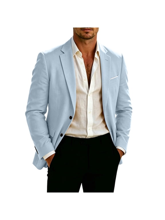 Jackets for Men, Mens Linen Suit Blazer Lightweight Mens Summer Beach Sport Coat Casual Blazer for Men Single Breasted Solid Jacket