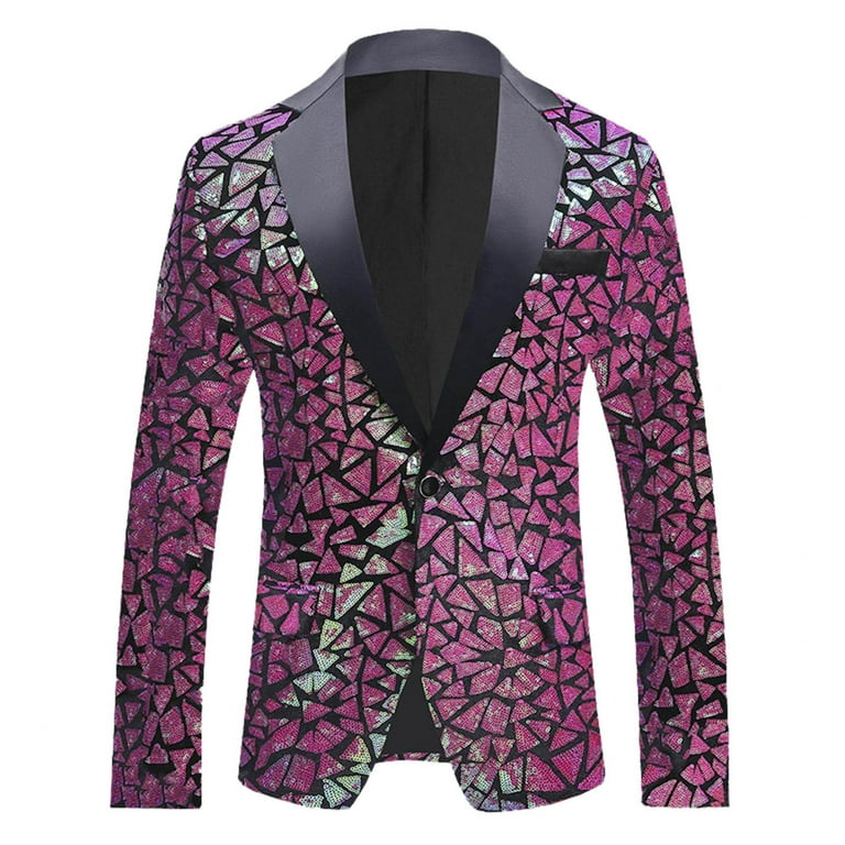 Jackets for Men Mens Velvet Sequins Blazer Shiny Sequin Tuxedo Suit Blazer Jacket for Party Wedding Banquet Prom Mens Jacket Color Red Size L Walmart