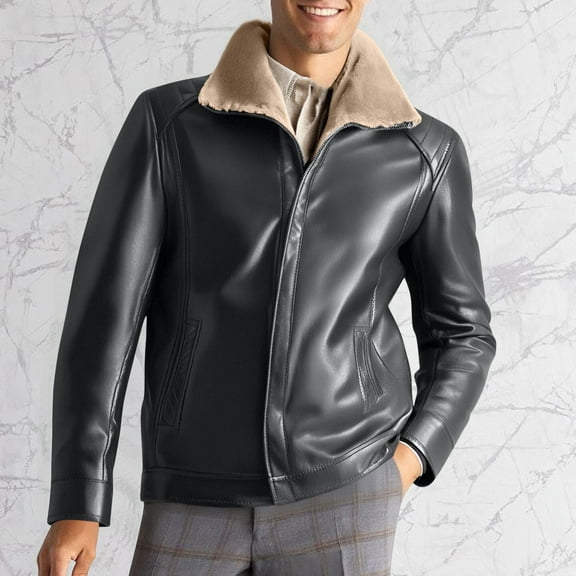 Jackets for Men Motorcycle Coats Zipper Pocket Leather Solid ColorLong Sleeved Jacket,Top for Men Black