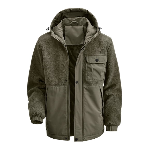 Jackets for Men Outdoor Functional Fall Winter Hooded Polar Fleece Jacket Zip Up Long Sleeve Warm Outerwear Comfortable Loose Fit Fall Jackets