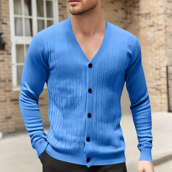 Jackets for Men Plus Size Cardigan Knitted Long Sleeve Hoodless Casual Solid Color Casual Outwear Jackets,Coats for Men Blue