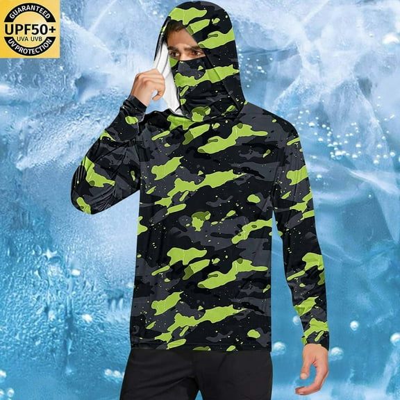 Jackets for Men Plus Size Hooded Sunscreen Breathable Jackets Printing Long Sleeve with Mask Sun Protection Clothing,Coats for Men Black