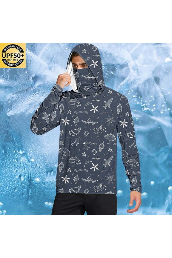 Jackets for Men Plus Size Hooded Sunscreen Breathable Jackets Printing Long Sleeve with Mask Sun Protection Clothing,Coats for Men Navy