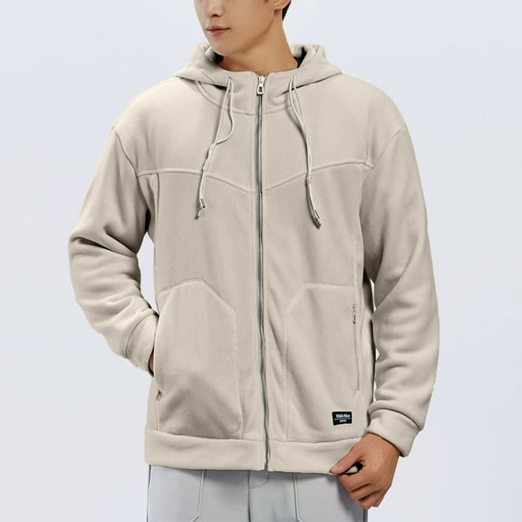 Jackets for Men Plus Size Hooded Zipper Coats Pocket Casual Solid Color Long-Sleeved Jacket,Coats for Men Khaki