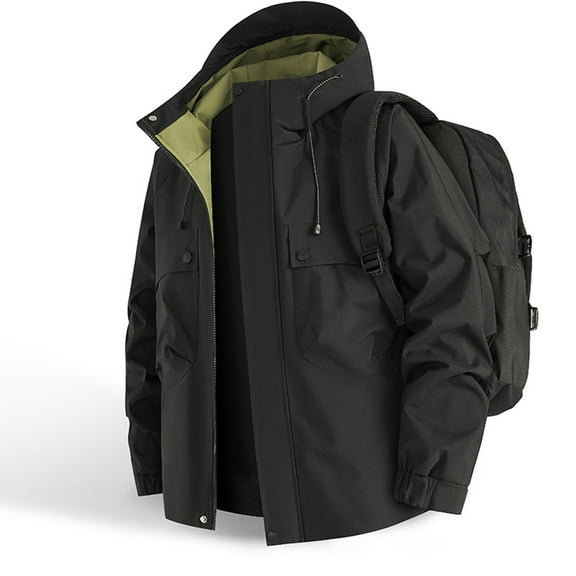 Jackets for Men Plus Size Hooded Zipper Coats Pocket Windproof Waterproof Casual Solid Color Long-Sleeved Stormtrooper Jacket,Coats for Men Black
