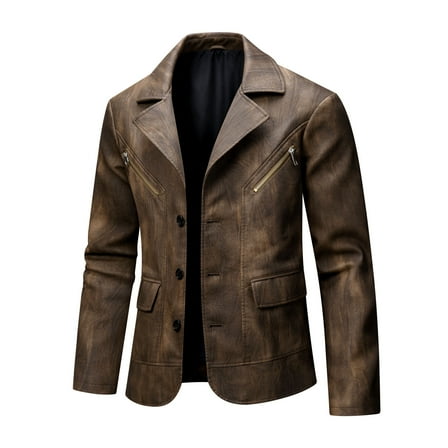 Jackets for Men Plus Size Motorcycle Jacket Turndown Collar Leather Casual Solid Winter Suit Coat,Coats for Men Brown