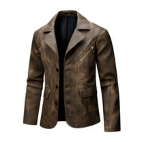 Jackets for Men Plus Size Motorcycle Jacket Turndown Collar Leather Casual Solid Winter Suit Coat,Coats for Men Brown