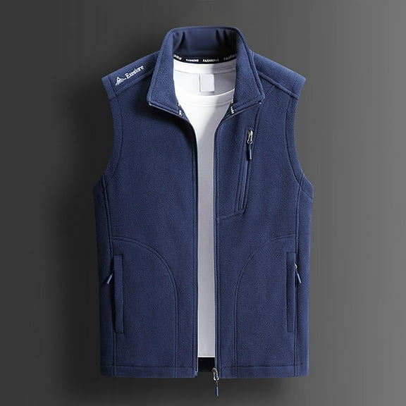 Jackets for Men Plus Size Sleeveless Jacket Zipper Multiple Pockets Solid Color Warm Outdoor Coat,Coats for Men Dark Blue
