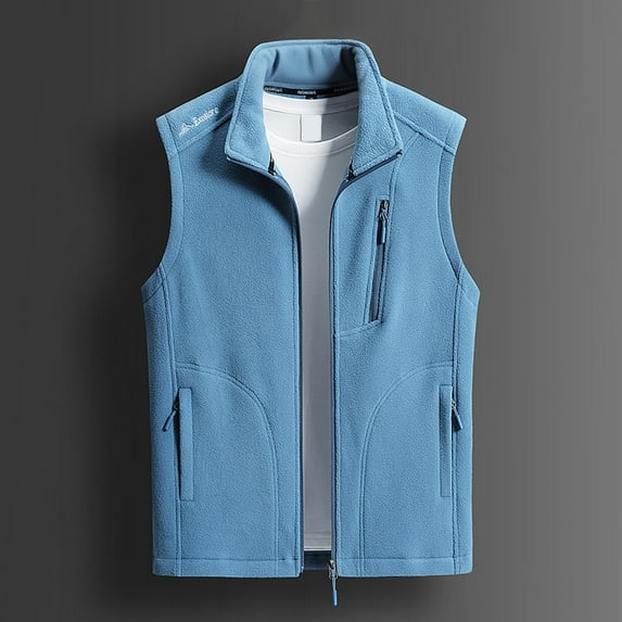 Jackets for Men Plus Size Sleeveless Jacket Zipper Multiple Pockets Solid Color Warm Outdoor Coat,Coats for Men Sky Blue