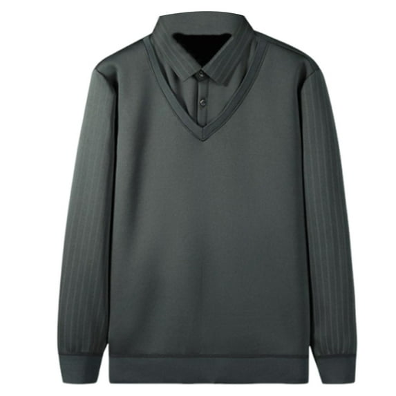 Jackets for Men Plus Size Turndown Collar Sweatshirts Long Sleeve Solid Color Pattern Warm Base Blouse,Coats for Men Gray