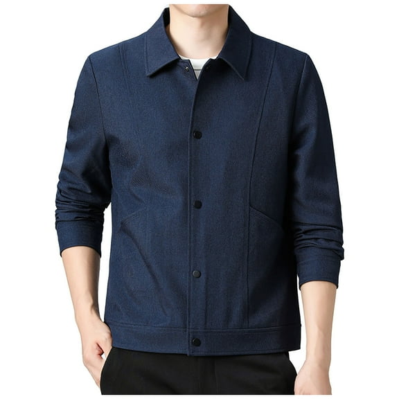 Jackets for Men Plus Size Winter Solid Color Full Zip Long Sleeve Casual Work Business Coatss with Pockets,Blue 2,3XL