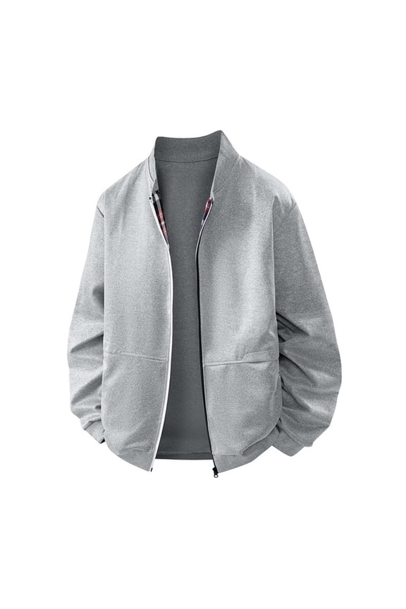 Jackets for Men Plus Size Zipper Coats Stand Up Collar Patchwork Long Sleeved Cardigan Jacket,Coats for Men Gray