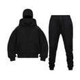 thumbnail image 1 of Jackets for Men Plus Size Zipper Hooded Sweatshirt+Sweatpants Set Solid Color Long Sleeved Outfit,Coats for Men Black, 1 of 2