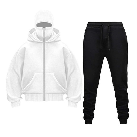 Jackets for Men Plus Size Zipper Hooded Sweatshirt Sweatpants Set Solid Color Long Sleeved Outfit,Coats for Men White