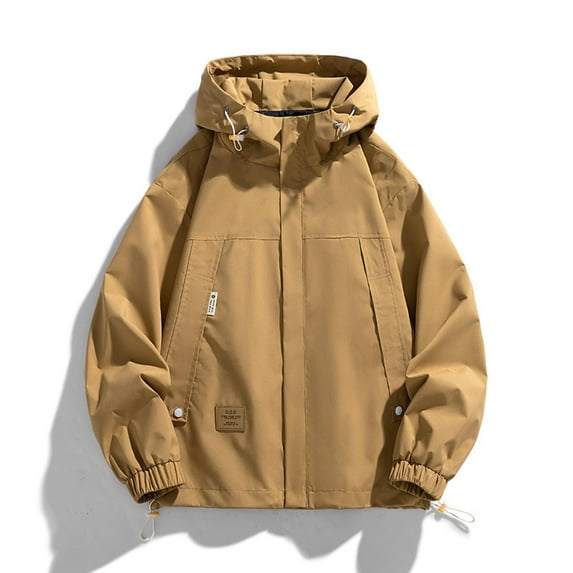 Jackets for Men Plus Size Zipper Jacket Hooded Pocket Solid Color Long Sleeves Coat,Coats for Men Coffee