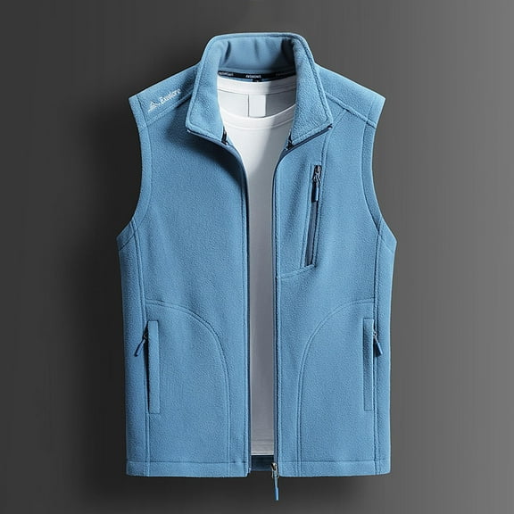 Jackets for Men Sleeveless Jacket Zipper Multiple Pockets Solid Color Warm Outdoor Coat,Top for Men Sky Blue