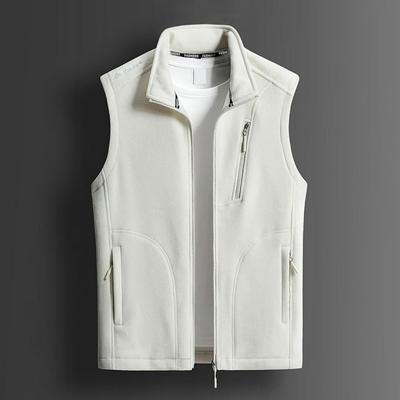 Jackets for Men Sleeveless Jacket Zipper Multiple Pockets Solid Color Warm Outdoor Coat,Top for Men White