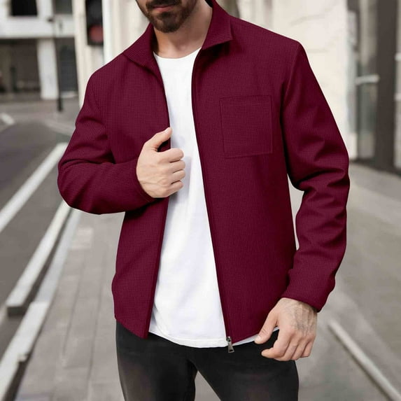 Jackets for Men Solid Color Casual Fashionable Zipper Pocket Long Sleeved Lapel Casual Jacket Men's Coat Warm Winter Jacket