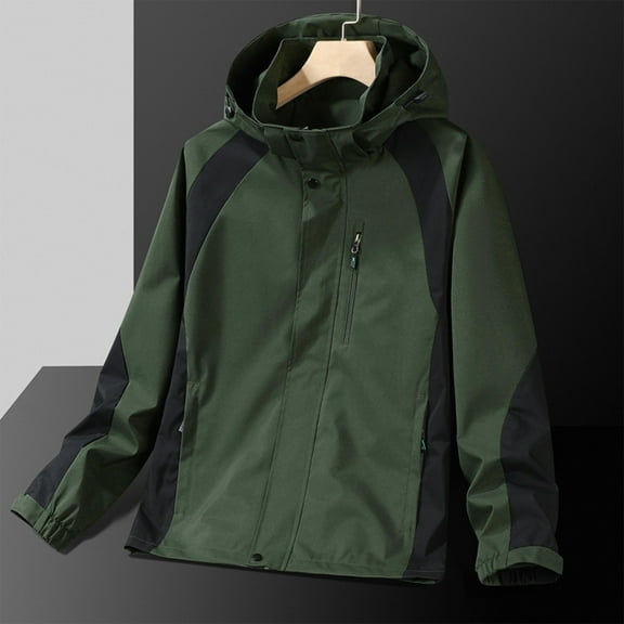 Jackets for Men Solid Color Outdoor Climb Sport Run Pocket Zipper Long Sleeved Hooded Mens Waterproof Raincoat Lightweight Rain Coat