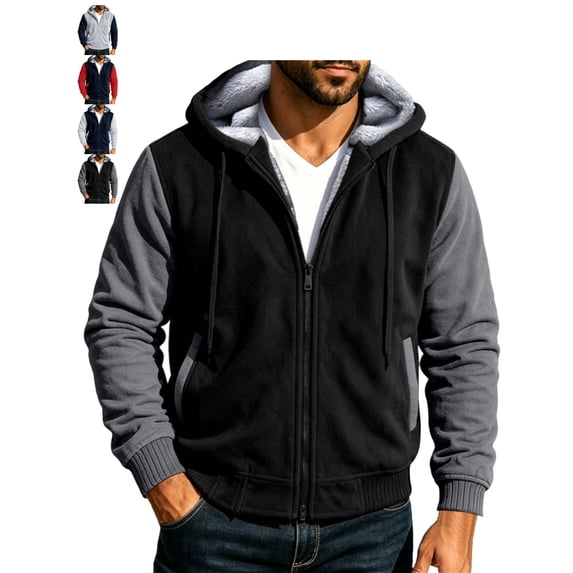 Jackets for Men Stylish Color Block Hooded Zip Up Long Sleeve Travel Jacket
