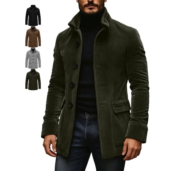 Jackets for Men Stylish Corduroy Button Front Lapel Long Sleeve Going Out Jacket