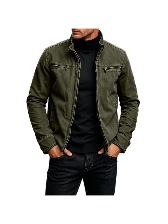 Jackets for Men Trendy Jerdar Men Casual Fashion Solid Long Sleeve Stand Collar Zipper Outwear Workwear Jackets
