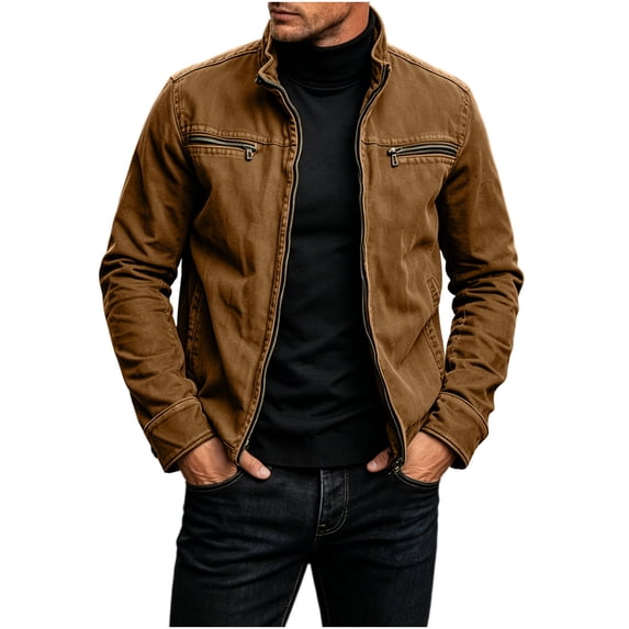 Jackets for Men Trendy Jerdar Men Casual Fashion Solid Long Sleeve Stand Collar Zipper Outwear Workwear Jackets