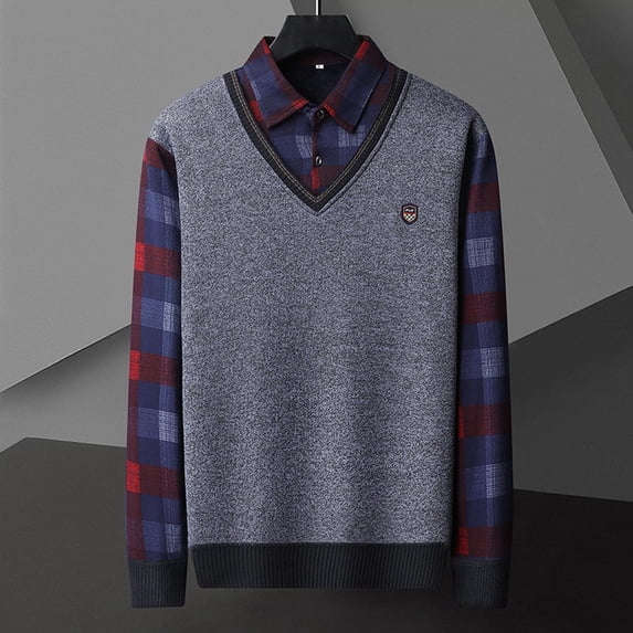 Jackets for Men Turndown Collar Sweatshirts Long Sleeve Solid Color Pattern Warm Base Blouse,Top for Men Gray
