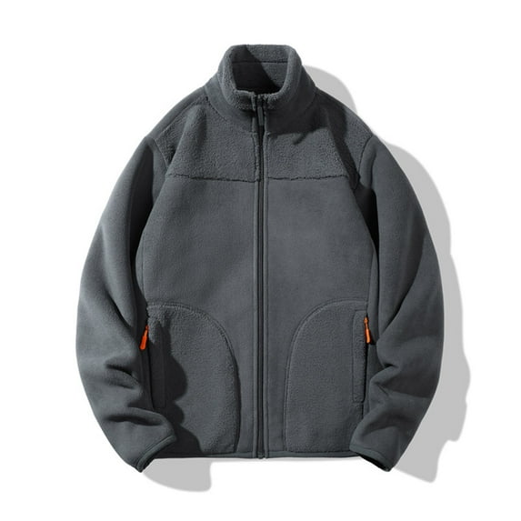 Jackets for Men Zipper Coats Pocket Long Sleeved Stand Up Collar Solid Color Wool Jacket,Top for Men Dark Gray
