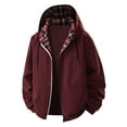 thumbnail image 1 of Jackets for Men Zipper Plaid Coats Splicing Long Sleeved Cardigan Hooded Jacket,Top for Men Wine, 1 of 2