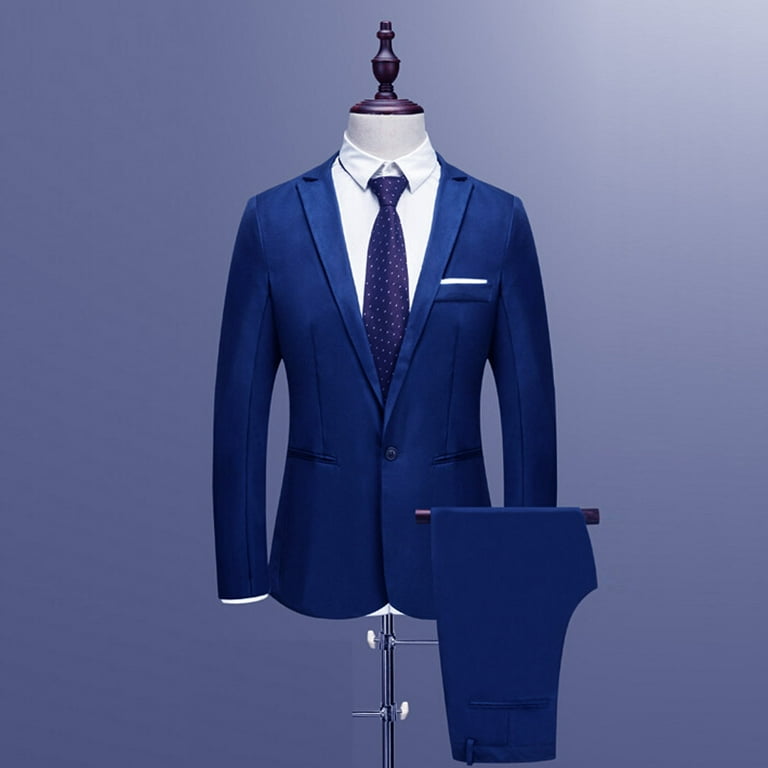 Jackets for Men s Slim Button Suit Pure Color Dress Host Show Jacket Coat Pant Navy M