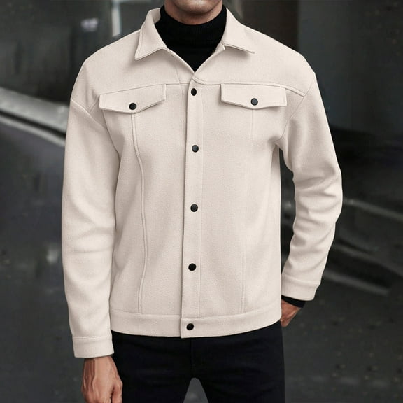 Jackets for Mens Wool Blend Buttons Front Winter Peacoat Jackets Turn Down Collar Long Sleeve Solid Color Coat for Business Casual Dress