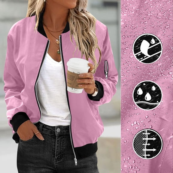 Jackets for Women 2025 Solid Color Waterproof and Windproof Coats Lightweight Casua Lined Jacket