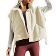 thumbnail image 1 of Jackets for Women Button Stand Collar Sleeveless Sherpa Fuzzy Vest with Pockets Winter Outfits Clothes, 1 of 8