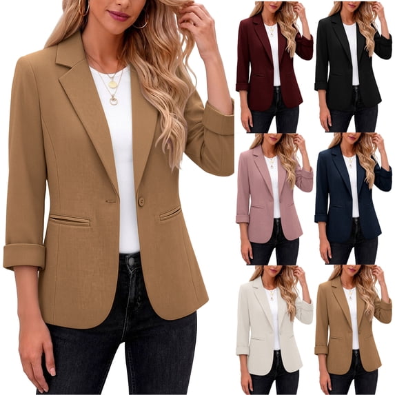 Jackets for Women Casual Fashion Flared Colorful Three Quarter Sleeve Buttoned Pocket Jacket