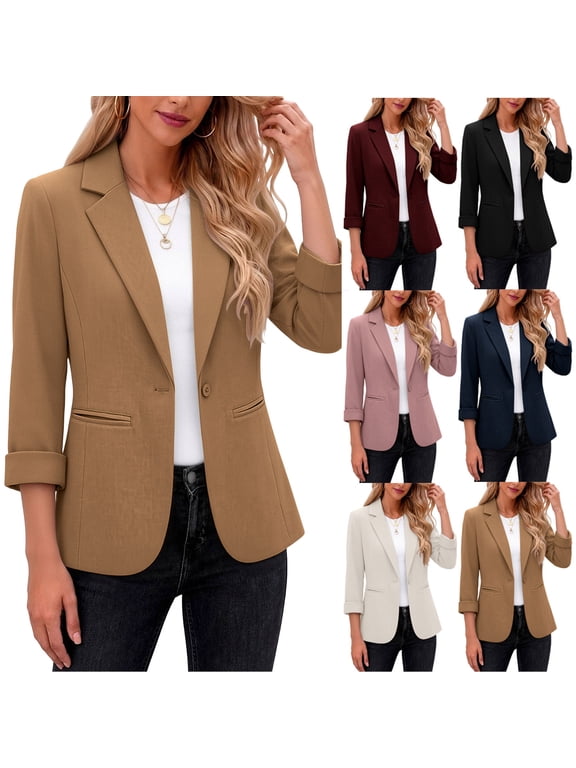 Jackets for Women Casual Fashion Flared Colorful Three Quarter Sleeve Buttoned Pocket Jacket