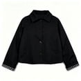 thumbnail image 1 of Jackets for Women Cropped Collared Button Jacket with Plaid Lined Short Trench Coat for Fall Black M, 1 of 6