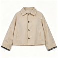 thumbnail image 1 of Jackets for Women Cropped Collared Button Jacket with Plaid Lined Short Trench Coat for Fall Khaki XL, 1 of 1