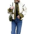 thumbnail image 1 of Jackets for Women Cropped Light-Weight Quilted Puffer Long Sleeves Jacket Colorblock Coat Biker Jacket Green XL, 1 of 9
