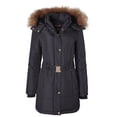 thumbnail image 1 of Jackets for Women Down Alternative Parka Longer Winter Puffer Coat with Fur Hood - Black (3X), 1 of 7