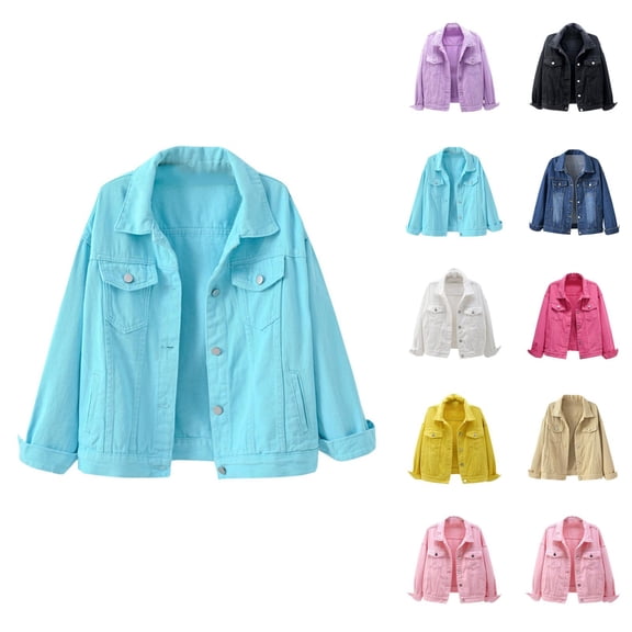 Jackets for Women Fall Jacket Women's Fashion Casual Colorful Solid Denim Coat - Large Pocket Short Jacket, Autumn Winter Outerwear
