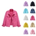 thumbnail image 1 of Jackets for Women Fall Jacket Women's Fashion Casual Colorful Solid Denim Coat - Large Pocket Short Jacket, Autumn Winter Outerwear, 1 of 8